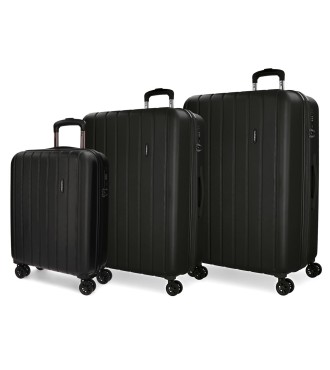 5319461 SET/3 TROLLEY  ABS 55-65-75CM. 4R.WOOD NEGRO