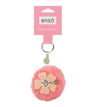 96102A5 LLAVERO POMPÓN ROSA FLOR