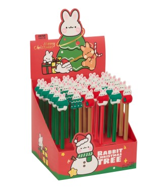DISPLAY 36 BOLIGRAFOS OSITO ROJO FELICES FIESTAS