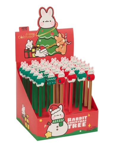 DISPLAY 36 BOLIGRAFOS OSITO ROJO FELICES FIESTAS