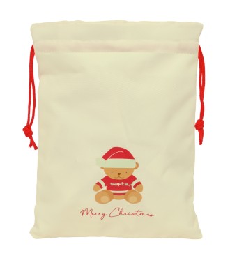 SAQUITO PLANO OSITO BEIGE FELICES FIESTAS