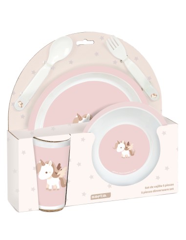 SET DE PLATOS, CUBIERTOS Y VASO SAFTA PREESCOLAR "UNICORN...