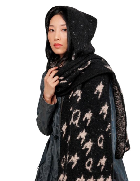 Bufanda C/Capucha Estampada Mujer Anekke Negra/Beige