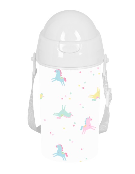 BOTELLA 500ml APERTURA AUTOM. CON PAJITA SAFTA PREESCOLAR "UNICORNIO"