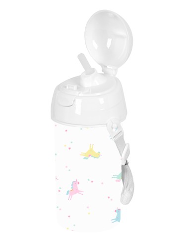 BOTELLA 500ml APERTURA AUTOM. CON PAJITA SAFTA PREESCOLAR "UNICORNIO"