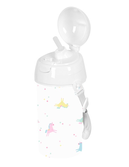 BOTELLA 500ml APERTURA AUTOM. CON PAJITA SAFTA PREESCOLAR "UNICORNIO"