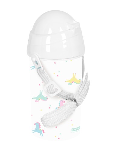 BOTELLA 500ml APERTURA AUTOM. CON PAJITA SAFTA PREESCOLAR "UNICORNIO"