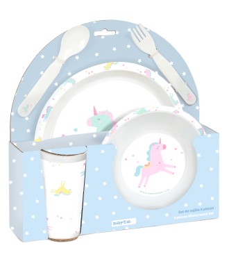 SET DE PLATOS, CUBIERTOS Y VASO SAFTA PREESCOLAR "UNICORNIO"