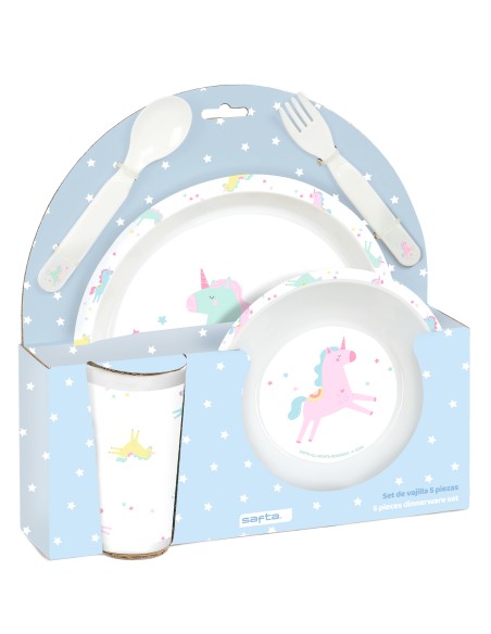 SET DE PLATOS, CUBIERTOS Y VASO SAFTA PREESCOLAR "UNICORNIO"