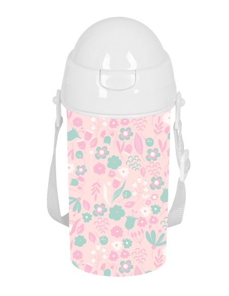 BOTELLA 500ml APERTURA AUTOM. CON PAJITA SAFTA PREESCOLAR "MARIPOSA"