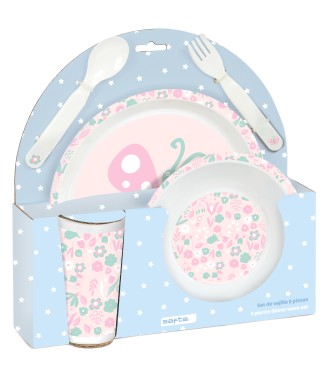 SET DE PLATOS, CUBIERTOS Y VASO SAFTA PREESCOLAR "MARIPOSA"