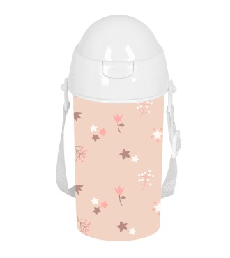 BOTELLA 500ml APERTURA AUTOM. CON PAJITA SAFTA PREESCOLAR "FLORES"