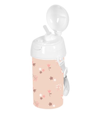 BOTELLA 500ml APERTURA AUTOM. CON PAJITA SAFTA PREESCOLAR "FLORES" 2