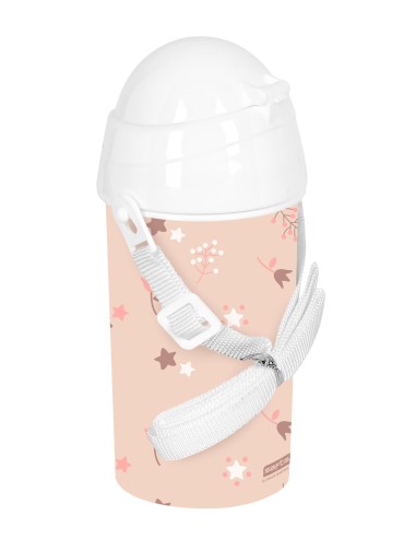 BOTELLA 500ml APERTURA AUTOM. CON PAJITA SAFTA PREESCOLAR "FLORES"