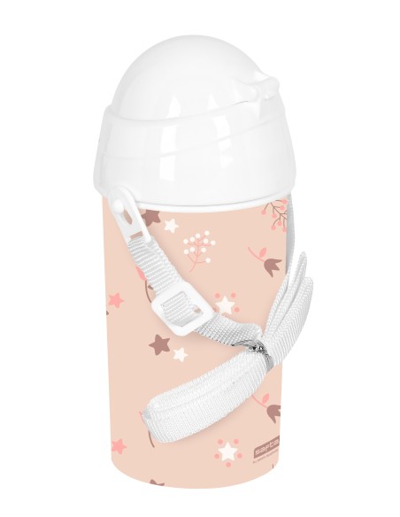 BOTELLA 500ml APERTURA AUTOM. CON PAJITA SAFTA PREESCOLAR "FLORES"