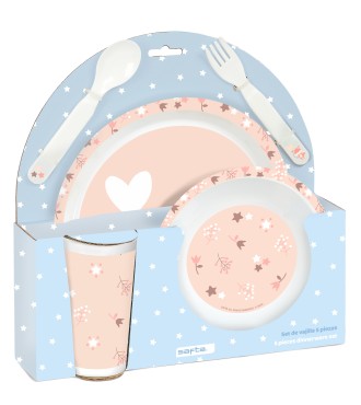 SET DE PLATOS, CUBIERTOS Y VASO SAFTA PREESCOLAR "FLORES"
