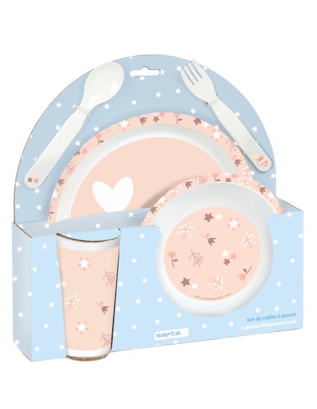 SET DE PLATOS, CUBIERTOS Y VASO SAFTA PREESCOLAR "FLORES"