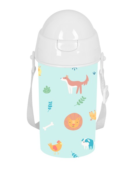 BOTELLA 500ml APERTURA AUTOM. CON PAJITA SAFTA PREESCOLAR "PANDI"