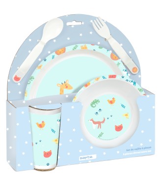 SET DE PLATOS, CUBIERTOS Y VASO SAFTA PREESCOLAR "PANDI"