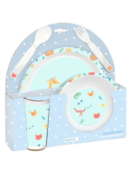 SET DE PLATOS, CUBIERTOS Y VASO SAFTA PREESCOLAR "PANDI"