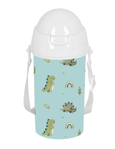 BOTELLA 500ml APERTURA AUTOM. CON PAJITA SAFTA PREESCOLAR "DINOS"