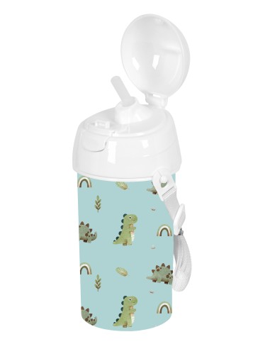 BOTELLA 500ml APERTURA AUTOM. CON PAJITA SAFTA PREESCOLAR "DINOS"