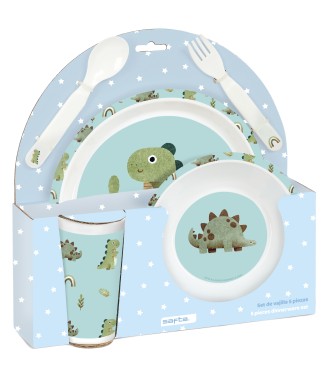 SET DE PLATOS, CUBIERTOS Y VASO SAFTA PREESCOLAR "DINOS"