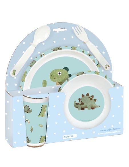 SET DE PLATOS, CUBIERTOS Y VASO SAFTA PREESCOLAR "DINOS"