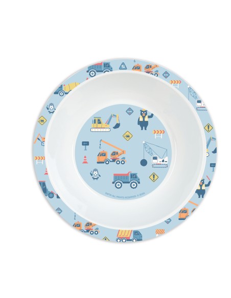 SET DE PLATOS, CUBIERTOS Y VASO SAFTA PREESCOLAR "GRUAS"