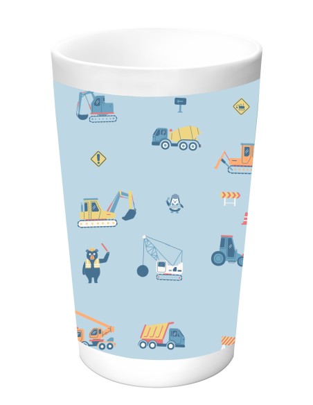 SET DE PLATOS, CUBIERTOS Y VASO SAFTA PREESCOLAR "GRUAS"