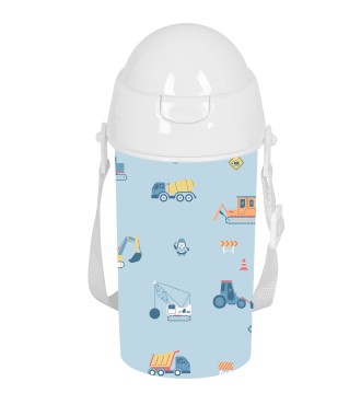 BOTELLA 500ml APERTURA AUTOM. CON PAJITA SAFTA PREESCOLAR "GRUAS"