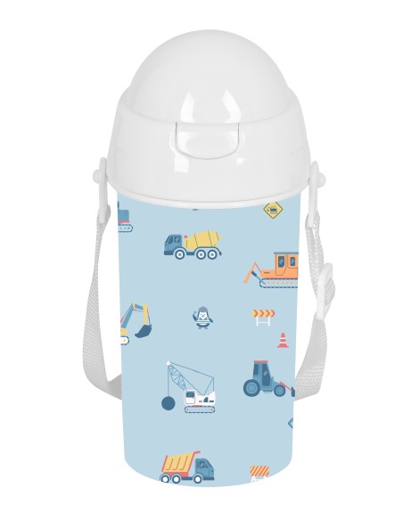 BOTELLA 500ml APERTURA AUTOM. CON PAJITA SAFTA PREESCOLAR "GRUAS"