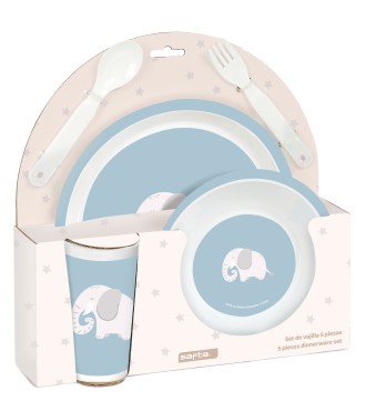 SET DE PLATOS, CUBIERTOS Y VASO SAFTA PREESCOLAR "ELEFANTE"