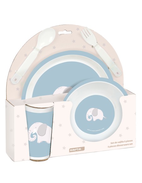 SET DE PLATOS, CUBIERTOS Y VASO SAFTA PREESCOLAR "ELEFANTE"