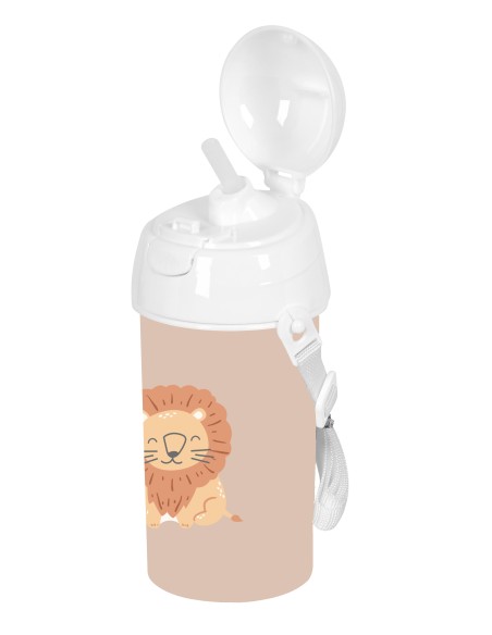 BOTELLA 500ml APERTURA AUTOM. CON PAJITA SAFTA PREESCOLAR "LEON"
