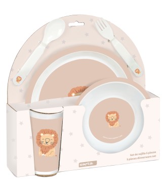 SET DE PLATOS, CUBIERTOS Y VASO SAFTA PREESCOLAR "LEON"