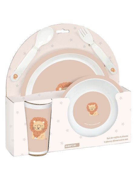 SET DE PLATOS, CUBIERTOS Y VASO SAFTA PREESCOLAR "LEON"
