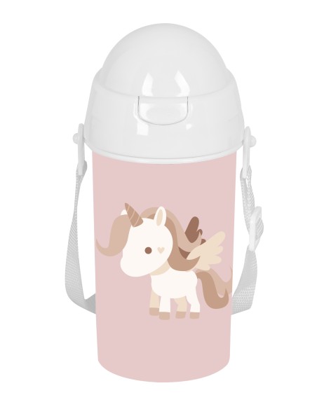 BOTELLA 500ml APERTURA AUTOM. CON PAJITA SAFTA PREESCOLAR "UNICORNIO"