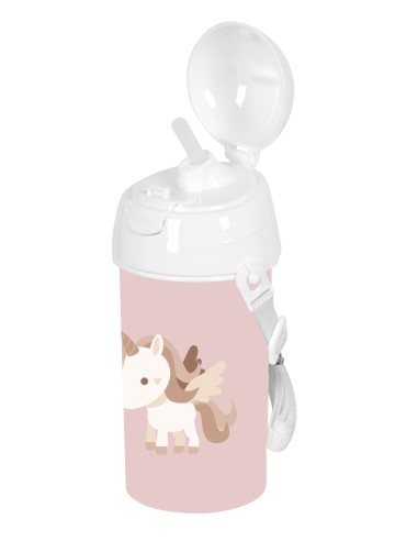 BOTELLA 500ml APERTURA AUTOM. CON PAJITA SAFTA PREESCOLAR "UNICORNIO"