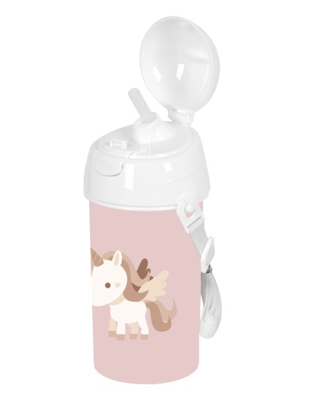 BOTELLA 500ml APERTURA AUTOM. CON PAJITA SAFTA PREESCOLAR "UNICORNIO"