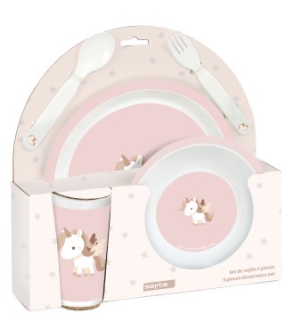 SET DE PLATOS, CUBIERTOS Y VASO SAFTA PREESCOLAR "UNICORNIO"