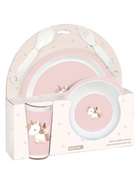 SET DE PLATOS, CUBIERTOS Y VASO SAFTA PREESCOLAR "UNICORNIO"