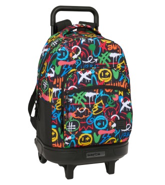MOCHILA GDE. C/RUEDAS COMPACT EXTRAIBLE SAFTA GRAFFITI "COLORS"