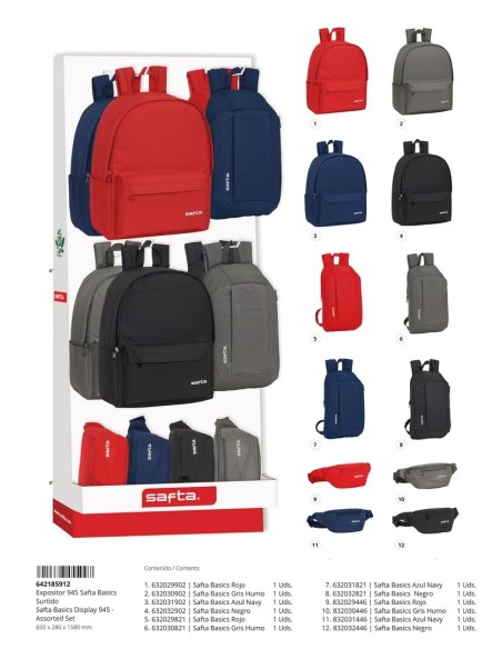 RELLENO EXPOSITOR 945 SAFTA BASICS Mochilas Escolares | F...