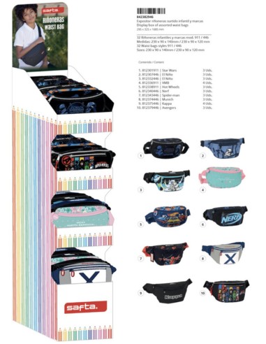 EXPOSITOR 32 RIÑONERAS SURT. INFANTIL + MARCAS