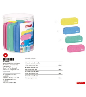 SET 8 PORT. CUADRADOS SURTIDOS SAFTA GLITTER SILICONE