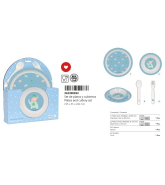 SET DE PLATOS Y CUBIERTOS SAFTA PREESCOLAR "ELEFANTES" | Comprar SE...