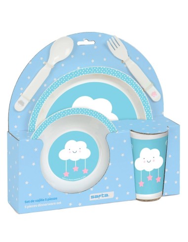 SET DE PLATOS, CUBIERTOS Y VASO SAFTA PREESCOLAR "NUBE" | Comprar S...