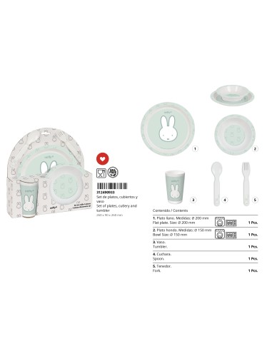 SET DE PLATOS, CUBIERTOS Y VASO MIFFY "MENTA" | Comprar SET DE PLAT...