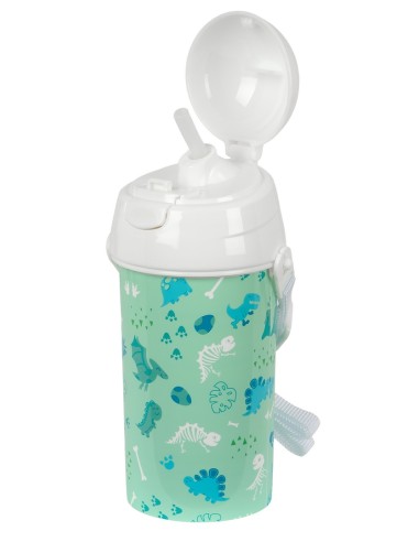 BOTELLA 500ml APERTURA AUTOM. CON PAJITA SAFTA PREESCOLAR "DINO"